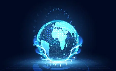 Abstract Big data Communication Technology global digital cryptocurrency Conc 스톡 일러스트