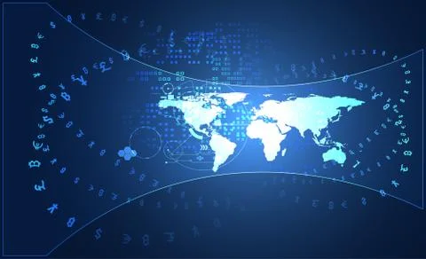 Abstract Big data Communication Technology global digital cryptocurrency Conc Illustrazione stock