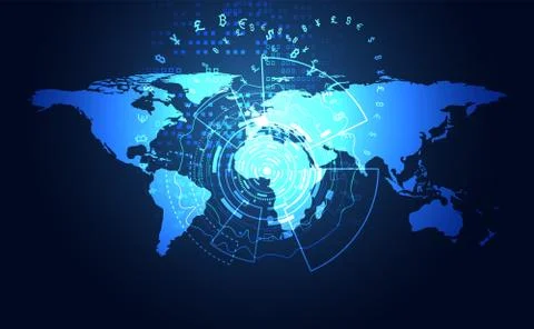 Abstract Big data Communication Technology global digital cryptocurrency Conc Illustration