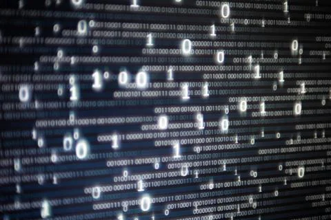 Abstract big data image. Computer display screen with binary code moving in t Stock Illustration