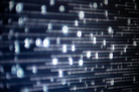 Abstract big data image. Computer display screen with binary code moving in t Stock Photos