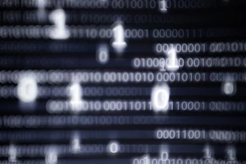 Abstract big data image. Computer display screen with binary code moving in t Stock Photos