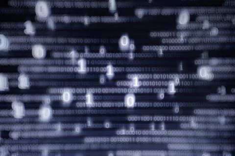 Abstract big data image. Computer display screen with binary code moving in t Stock Photos