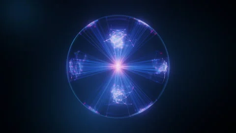 Abstract big data sphere of quantum computing qubit core. Data flow transmission Stock Footage 330176756