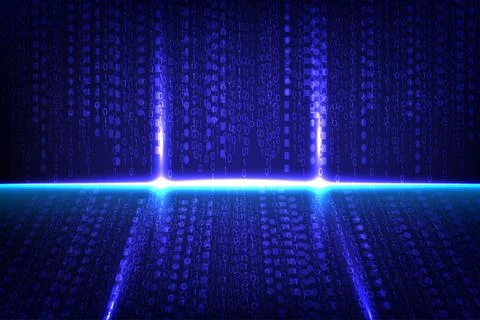 Abstract Big data Technology binary code Random blue digits on screen Stock Illustration
