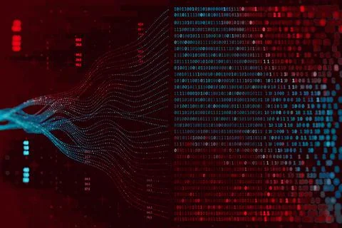 Abstract big data visualization with flowing wave lines and binary code num.. Illustration
