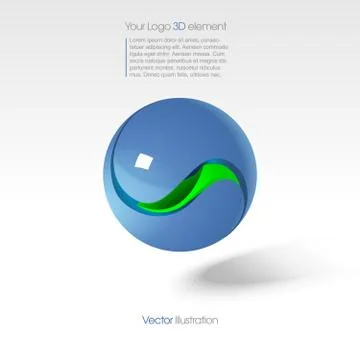 Abstract big logo in 3d with a blue sphere with green kernel, text and shadow イラスト素材