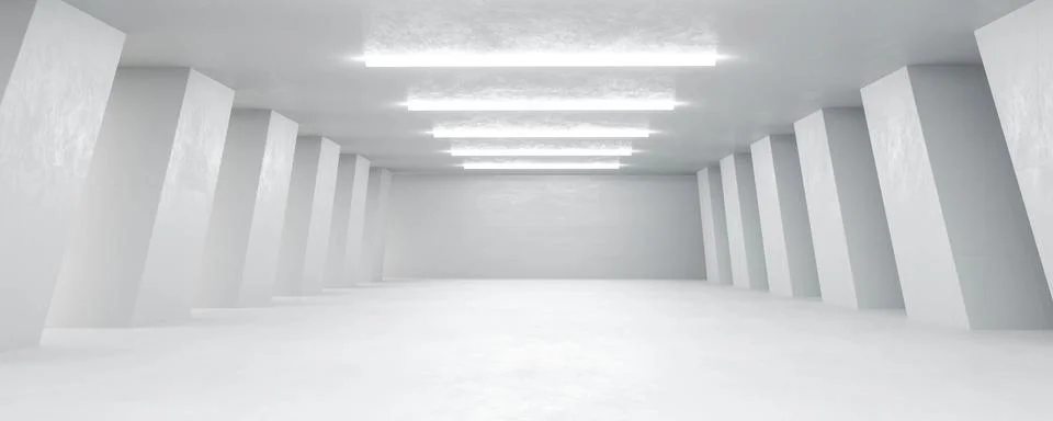 Abstract big white empty building interior hall 3d render illustration Stock Illustration