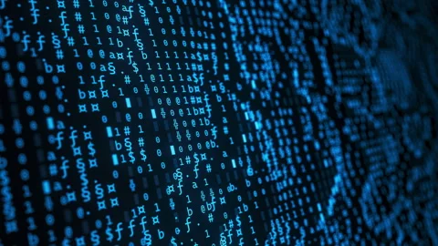 Abstract binary blue symbols flowing screen. Streams of computer code. Software Stock Footage 313596465