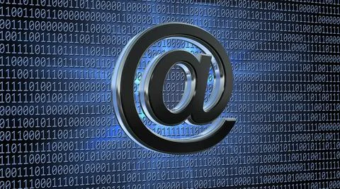 Abstract binary code background in blue - at sign in light effects Stock Illustration