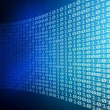 Abstract binary code on blue digital screen Illustrazione stock