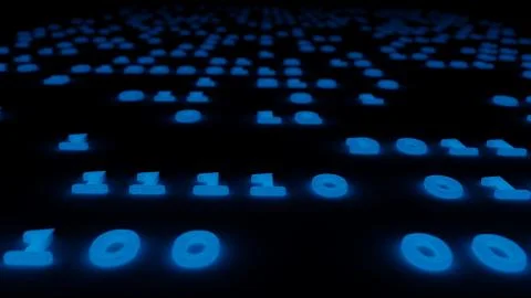 Abstract binary code glow blue background 3d illustration. 스톡 일러스트