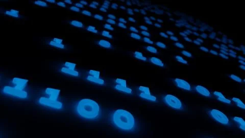 Abstract binary code glow blue background 3d illustration. Stock Illustration