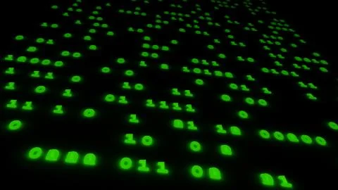 Abstract binary code glow green background 3d illustration. Stock Illustration