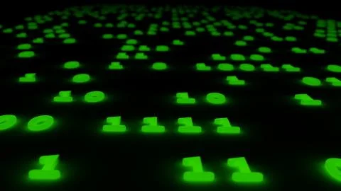 Abstract binary code glow green background 3d illustration. Illustrazione stock