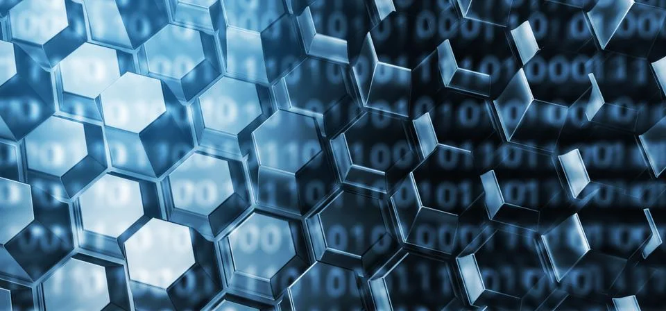 Abstract Binary Code On Hexagon Background Stock Illustration