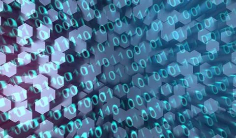 Abstract Binary Code On Hexagonal Background Stock Illustration