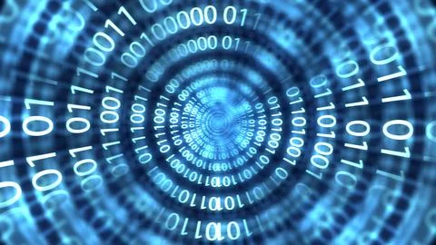 Abstract binary code tunnel with glowing blue digits zero and one, symboliz.. 스톡 일러스트