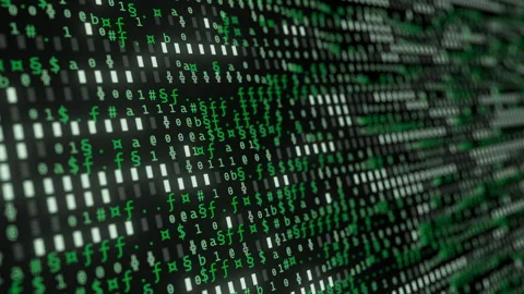 Abstract binary green symbols flowing screen. Streams of computer code. Software Video stock 313872746