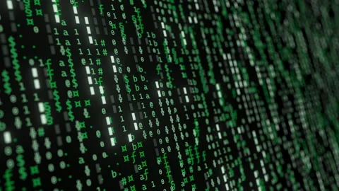 Abstract binary green symbols flowing screen. Streams of computer code. Software Video stock 314382575