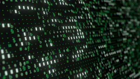 Abstract binary green symbols flowing screen. Streams of computer code. Software Video stock 314717823