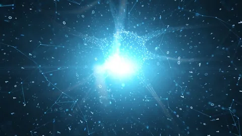 Abstract binary numbers data with neuron cell in the brain Stock Footage 333214924