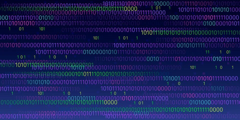 Abstract binary programming code on dark blue 库存插图