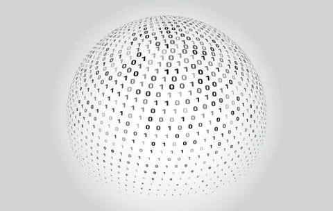Abstract binary sphere. Digital computer code on the grey background. 스톡 일러스트