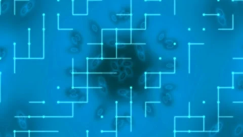 Abstract bio-digital circuitry paths with flowing molecular particles on br.. Stock Footage 336768530