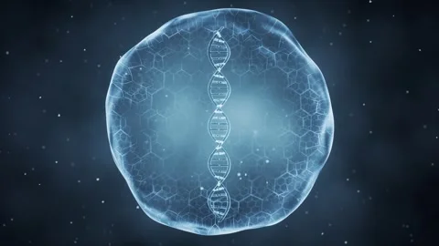 Abstract biological cell animation with spinning dna helix and digital hexa.. Stock Footage 332317787