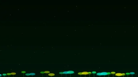 Abstract bioluminescent forest floor glowing neon lights against black void Stock Footage 333799804