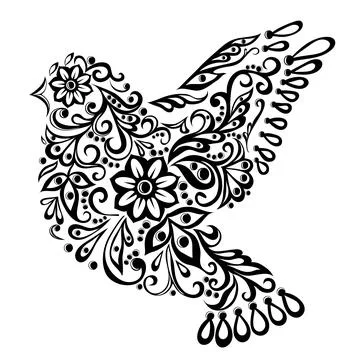 Abstract bird, isolated on white. hand drawing Stock Illustration