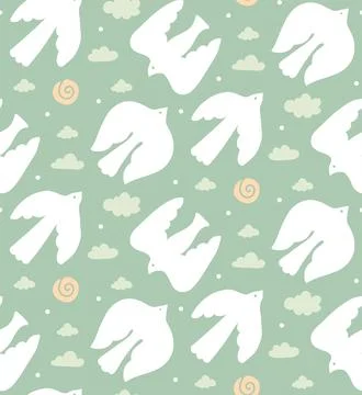 Abstract bird shapes seamless pattern. Contemporary naive art flat cartoon Illustrazione stock
