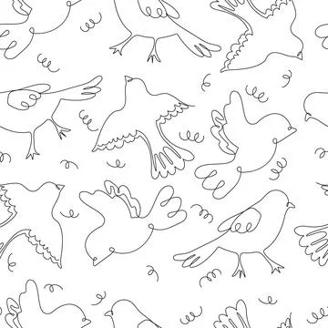 Abstract birds continuous one line drawing seamless pattern in swatches. Flyi Stock Illustration