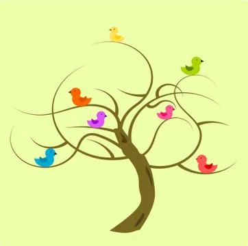 Abstract birds on tree Stock Illustration