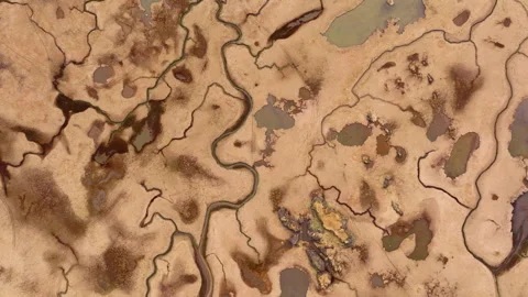 Abstract birdseye view of natural patterns of a glacial river delta in Stock Footage 337505022