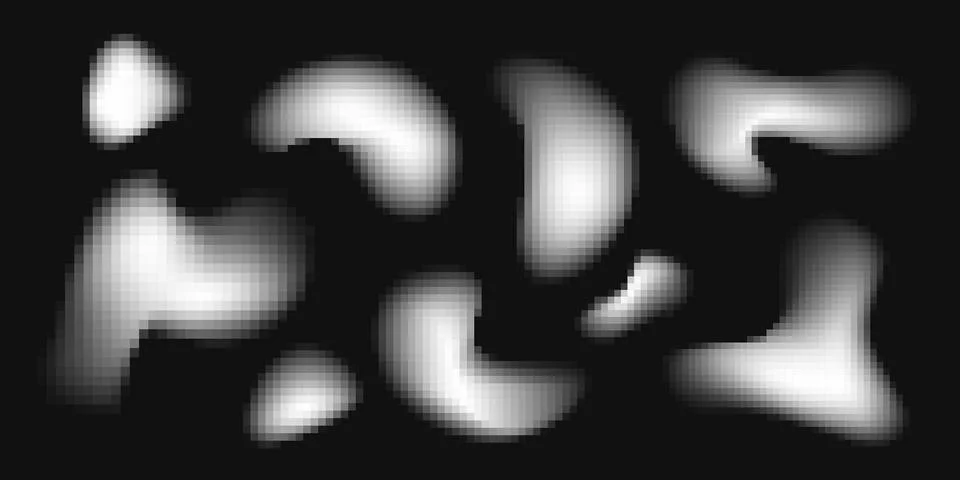 Abstract bitmap blobs set isolated on black Stock Illustration