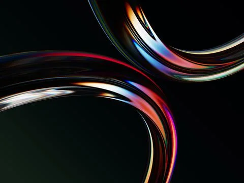 Abstract black 3d background with liquid glass chromatic wave lines render Stock Illustration