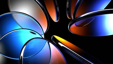 Abstract black 3d background with neon glass circle discs, radiant red blue Stock Footage 317743012
