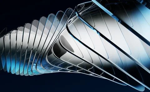 Abstract black 3d background with row of glass transparent square plate shapes Illustrazione stock