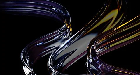 Abstract black 3d background wallpaper with liquid glass transparent tapes wave Stock Illustration