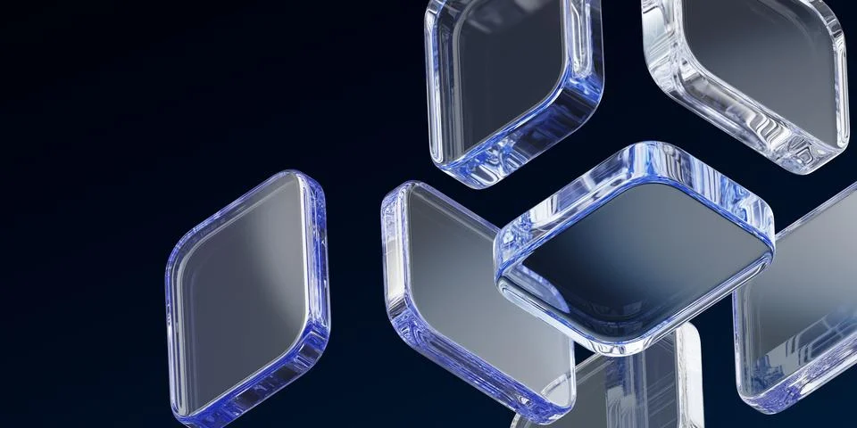 Abstract black 3d background wallpaper with glass transparent square plate Illustrazione stock