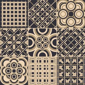 Abstract black and beage ceramic tiles ornate background vector set Stock Illustration
