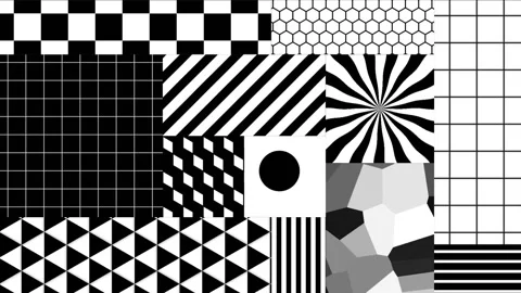 Abstract black and geometric design. Grid, sunburst, chessboard, line Stock Footage 303529436