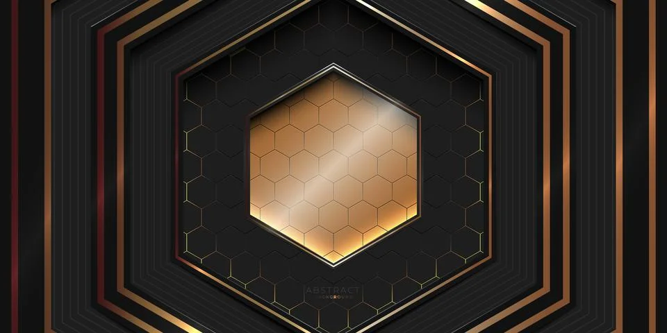 Abstract black and gold hexagonal elements luxury background Stock Illustration