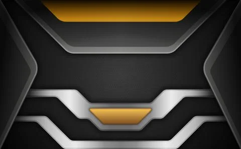 Abstract black and gold technology background with metal borders Stock Illustration