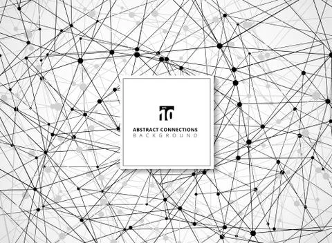 Abstract black and gray wireframe lines geometric connections with nodes on w Stock Illustration