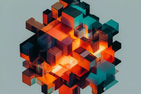 Abstract black and orange cube on a gray background Stock Illustration