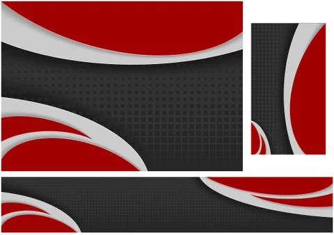 Abstract Black and Red Tech Wavy Design Set Stock Illustration