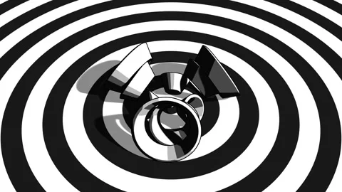 Abstract Black and White Cartoon Style 3D Geometric Landscape with Layered Shape Stock Footage 337306001